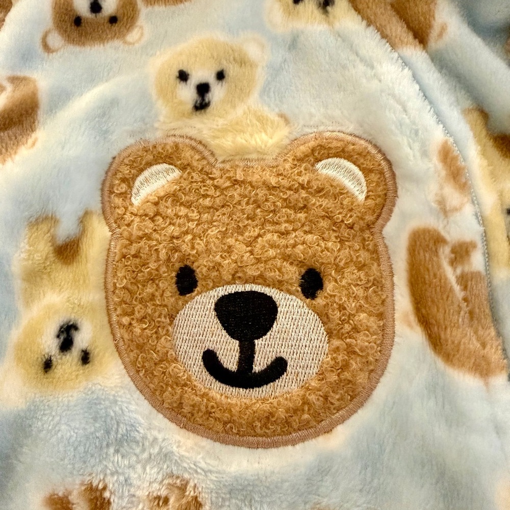 NWT Little Beginnings 0-3M Bear Fleece Pramsuit Hooded Winter Jumpsuit - Picture 7 of 7